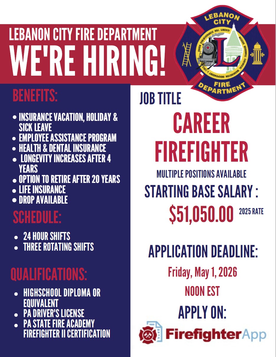 City of Lebanon Fire Department, PA Firefighter Jobs